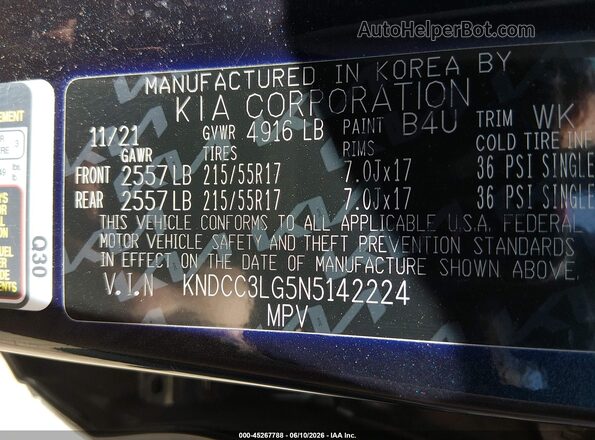 KNDCC3LG5N5142224 2022 KIA NIRO EV Black Շարժիչի բաժամունքի տեսք