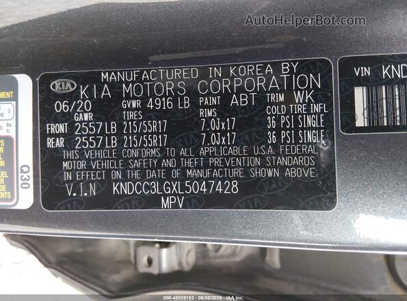 KNDCC3LGXL5047428 2020 KIA NIRO EV Gray Вид підкапотного простору
