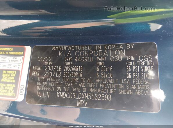 KNDCD3LDXN5532593 2022 KIA NIRO PLUG-IN HYBRID Teal ძრავის განყოფილების ხედი