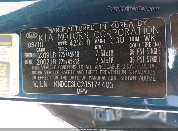 KNDCE3LC2J5174405 2018 KIA NIRO Blue Շարժիչի բաժամունքի տեսք