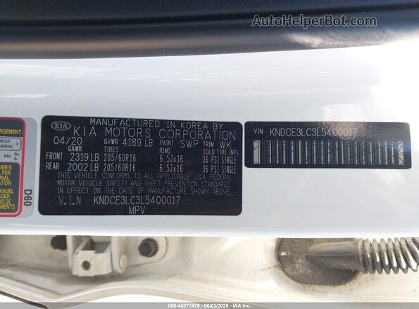 KNDCE3LC3L5400017 2020 KIA NIRO White Vista del compartimento del motor