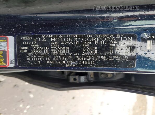 KNDCE3LCXH5049811 2017 KIA NIRO Синий Вид наклейки с VIN-кодом