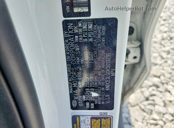 KNDCE3LG0K5019291 2019 KIA NIRO White VIN კოდის სტიკერის ხედი