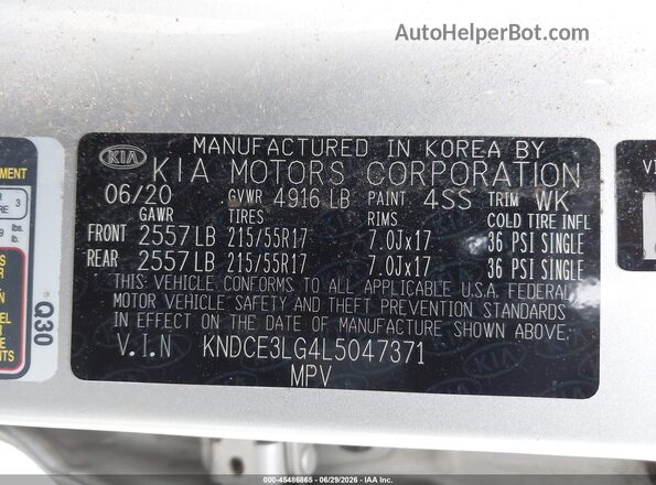 KNDCE3LG4L5047371 2020 KIA NIRO EV Серебряный Вид подкапотного пространства