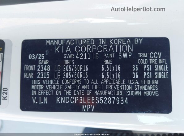 KNDCP3LE6S5287934 2025 KIA NIRO White Widok komory silnika