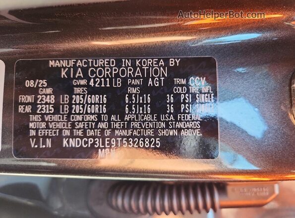 KNDCP3LE9T5326825 2026 KIA NIRO Gray VIN sticker view
