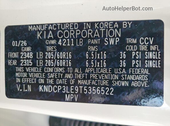 KNDCP3LE9T5356522 2026 KIA NIRO White 