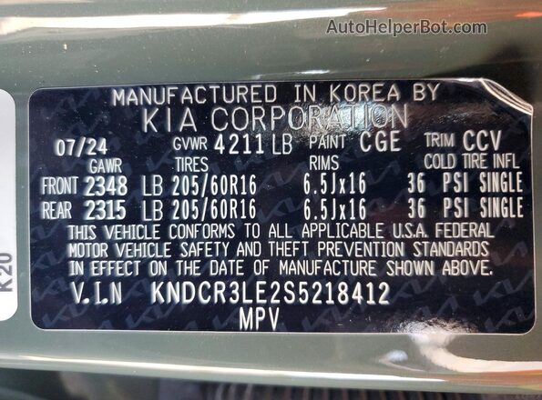 KNDCR3LE2S5218412 2025 KIA NIRO Green 