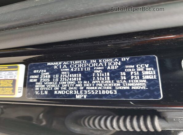 KNDCR3LE3S5218063 2025 KIA NIRO Black VIN sticker view