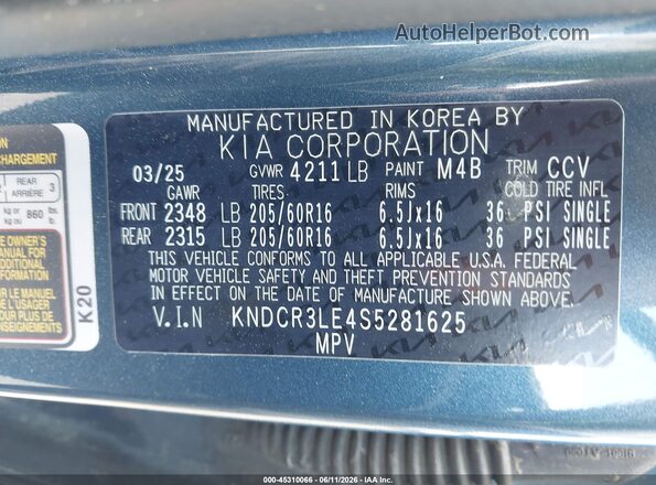 KNDCR3LE4S5281625 2025 KIA NIRO Blue Շարժիչի բաժամունքի տեսք