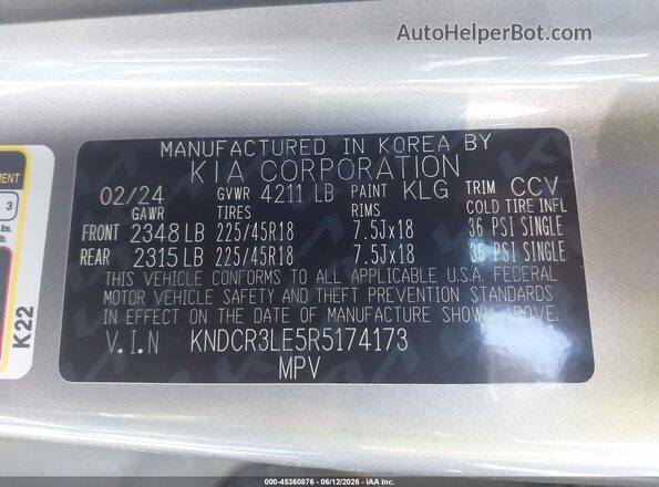 KNDCR3LE5R5174173 2024 KIA NIRO Gray Շարժիչի բաժամունքի տեսք