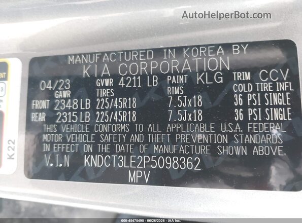 KNDCT3LE2P5098362 2023 KIA NIRO Silver Vista del compartimento del motor