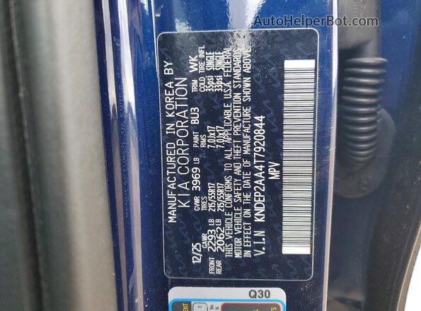 KNDEP2AA4T7920844 2026 KIA SELTOS Синий Вид наклейки с VIN-кодом