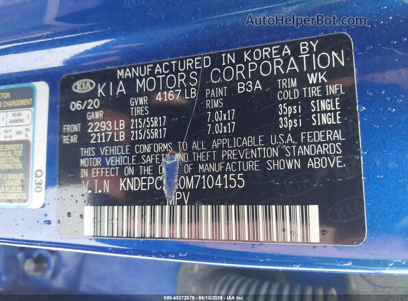 KNDEPCAA0M7104155 2021 KIA SELTOS Blue Vista del compartimento del motor