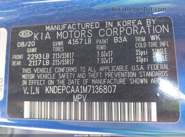 KNDEPCAA1M7136807 2021 KIA SELTOS Blue Вид підкапотного простору