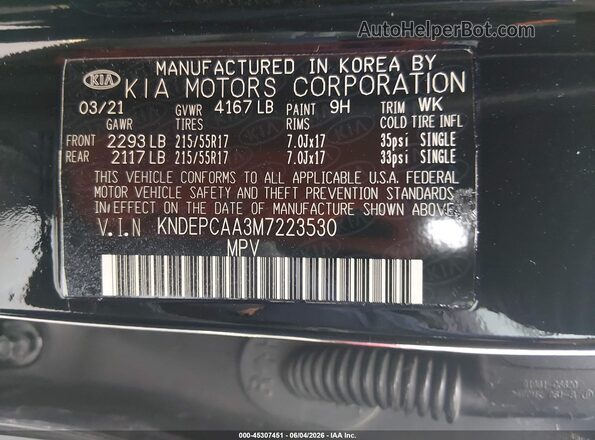 KNDEPCAA3M7223530 2021 KIA SELTOS Black Vista del compartimento del motor