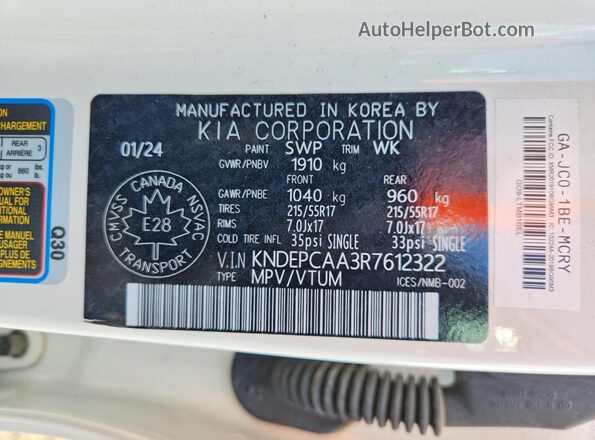 KNDEPCAA3R7612322 2024 KIA SELTOS White Widok wnętrza 360 stopni