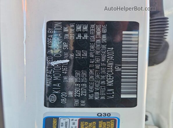 KNDEPCAA4M7140074 2021 KIA SELTOS Белый Вид наклейки с VIN-кодом