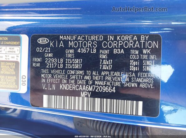 KNDERCAA6M7209664 2021 KIA SELTOS Blue Vista del compartimento del motor