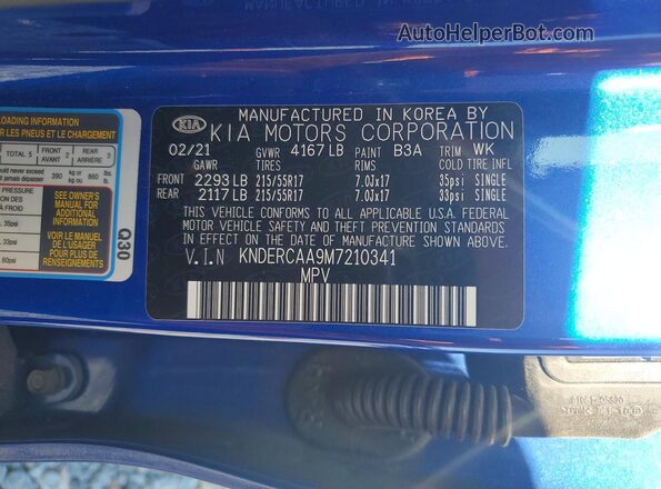 KNDERCAA9M7210341 2021 KIA SELTOS Blue Շարժիչի բաժամունքի տեսք