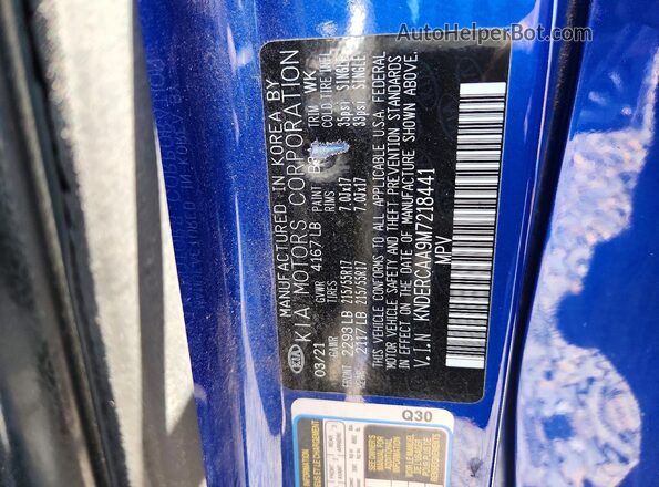 KNDERCAA9M7218441 2021 KIA SELTOS Blue VIN sticker view