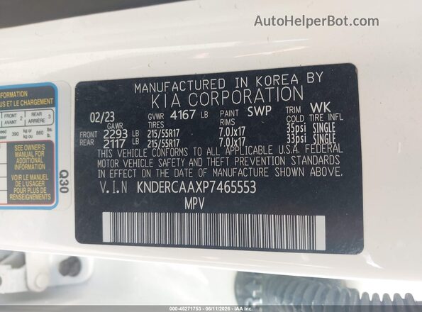 KNDERCAAXP7465553 2023 KIA SELTOS White Вид підкапотного простору