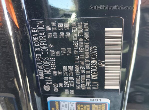 KNDETCA23M7150776 2021 KIA SELTOS Черный Вид наклейки с VIN-кодом