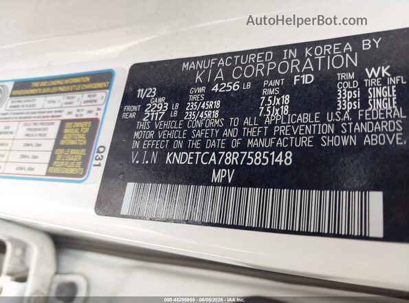KNDETCA78R7585148 2024 KIA SELTOS White Вид підкапотного простору