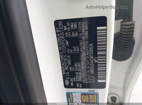 KNDEU2AA2M7108808 2021 KIA SELTOS White ძრავის განყოფილების ხედი