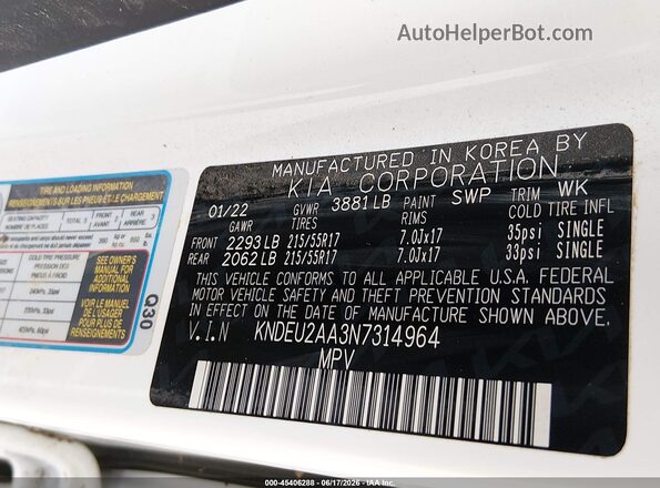 KNDEU2AA3N7314964 2022 KIA SELTOS White Vista del compartimento del motor