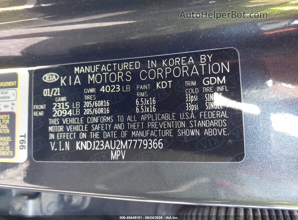 KNDJ23AU2M7779366 2021 KIA SOUL Gray Vista del compartimento del motor