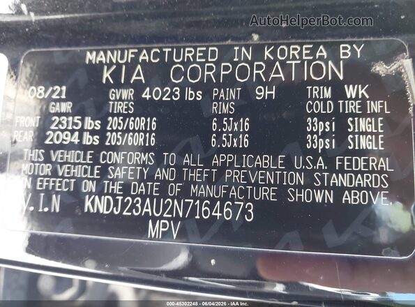 KNDJ23AU2N7164673 2022 KIA SOUL Black Widok komory silnika