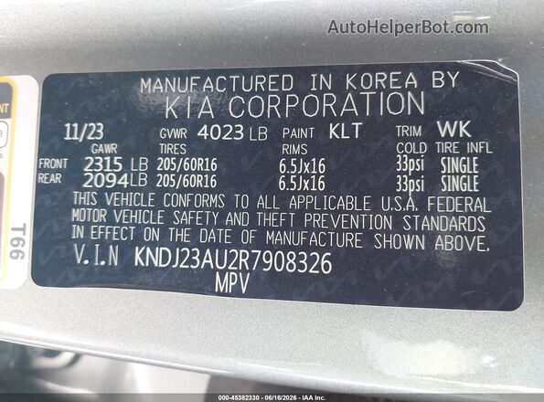 KNDJ23AU2R7908326 2024 KIA SOUL Gray Շարժիչի բաժամունքի տեսք