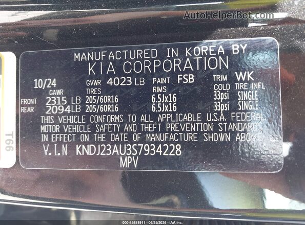 KNDJ23AU3S7934228 2025 KIA SOUL Black Vista del compartimento del motor