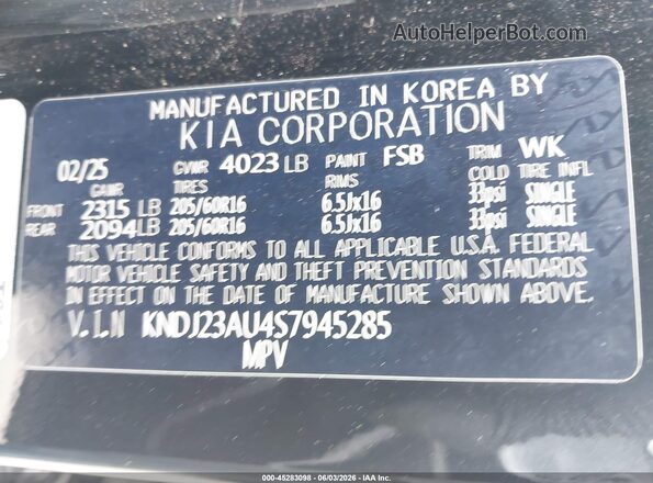 KNDJ23AU4S7945285 2025 KIA SOUL Black Widok komory silnika