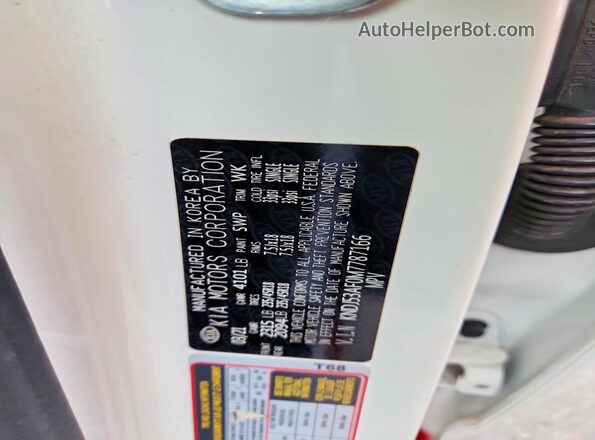 KNDJ53AF0M7787166 2021 KIA SOUL White VIN კოდის სტიკერის ხედი