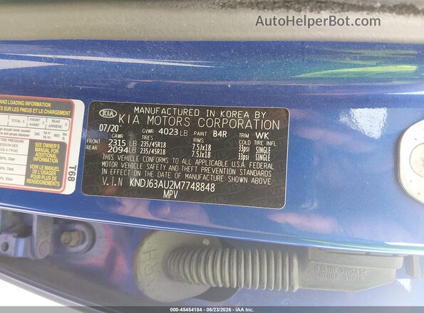 KNDJ63AU2M7748848 2021 KIA SOUL Синий Вид подкапотного пространства