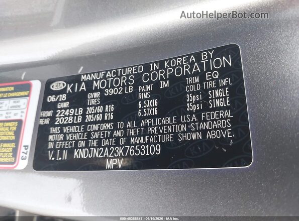 KNDJN2A23K7653109 2019 KIA SOUL Gray Widok komory silnika