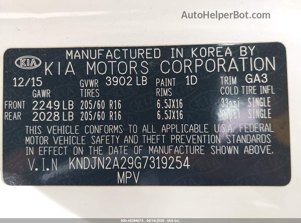 KNDJN2A29G7319254 2016 KIA SOUL White Շարժիչի բաժամունքի տեսք