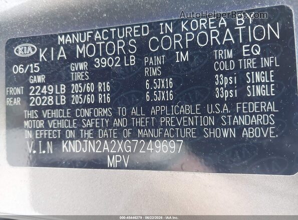 KNDJN2A2XG7249697 2016 KIA SOUL Gray Շարժիչի բաժամունքի տեսք