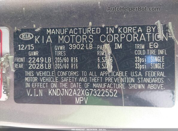 KNDJN2A2XG7322552 2016 KIA SOUL Gray Widok komory silnika
