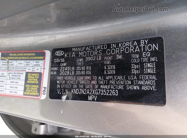 KNDJN2A2XG7352263 2016 KIA SOUL Gray Շարժիչի բաժամունքի տեսք