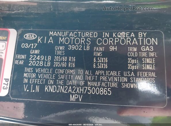 KNDJN2A2XH7500865 2017 KIA SOUL Black 