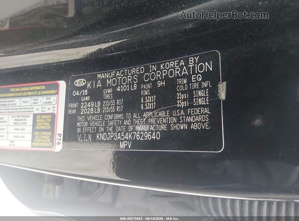 KNDJP3A54K7629640 2019 KIA SOUL Black Vista del compartimento del motor
