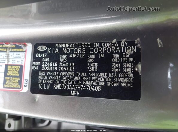 KNDJX3AA7H7470408 2017 KIA SOUL Gray Vista del compartimento del motor