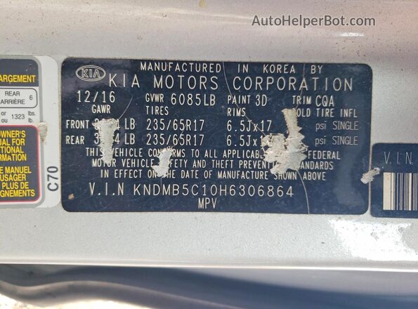 KNDMB5C10H6306864 2017 KIA SEDONA Silver 
