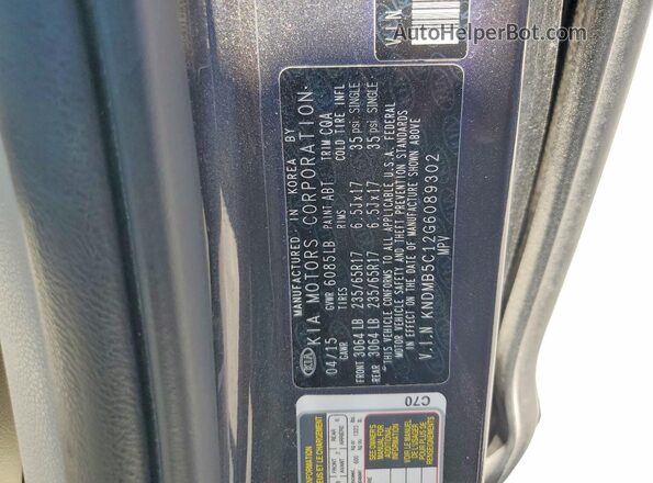 KNDMB5C12G6089302 2016 KIA SEDONA Gray 