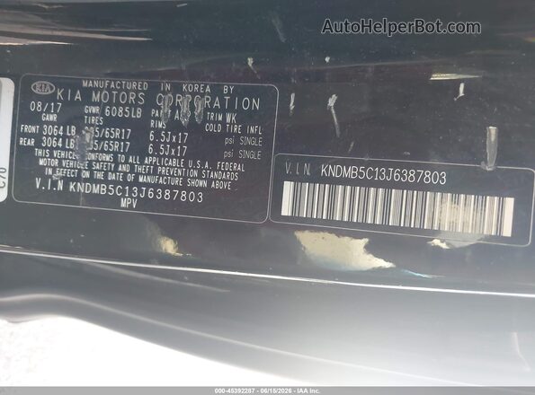 KNDMB5C13J6387803 2018 KIA SEDONA Black 