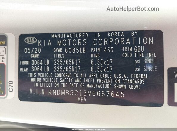 KNDMB5C13M6667645 2021 KIA SEDONA Silver Widok komory silnika