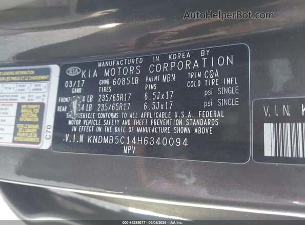 KNDMB5C14H6340094 2017 KIA SEDONA Brown Widok komory silnika